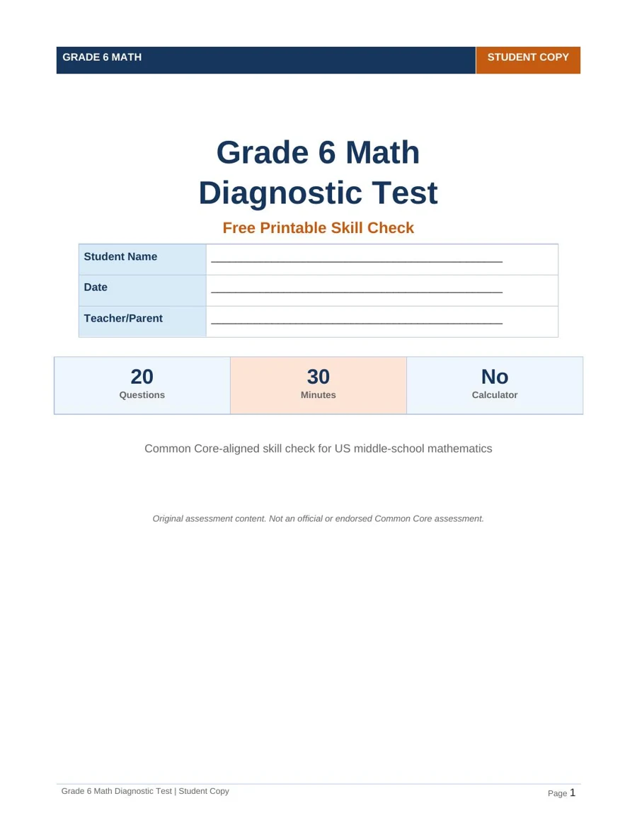 Grade 6 Math Diagnostic Test