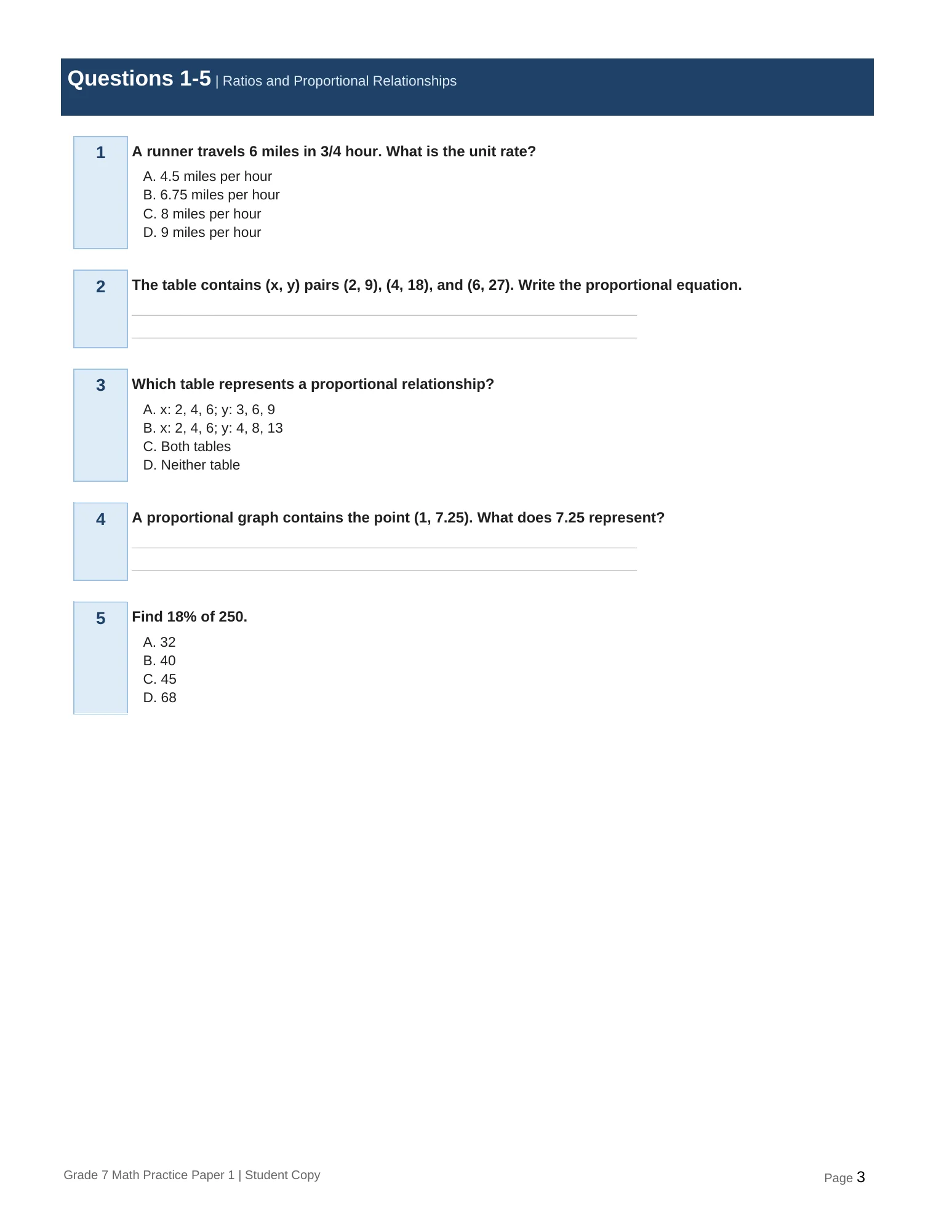 Grade 7 math practice paper sample