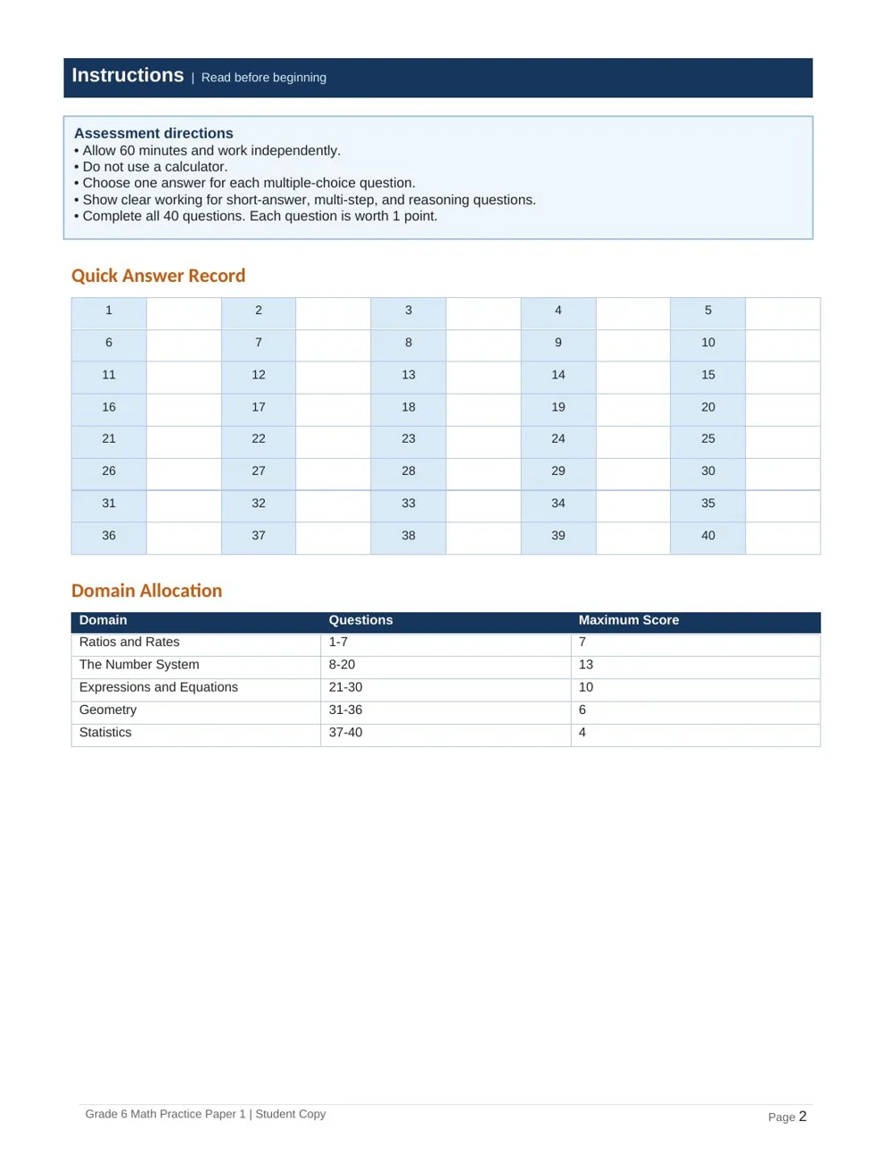 Grade 6 math worked solutions sample